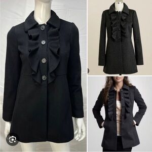J. Crew Black Wool Coat with Ruffles